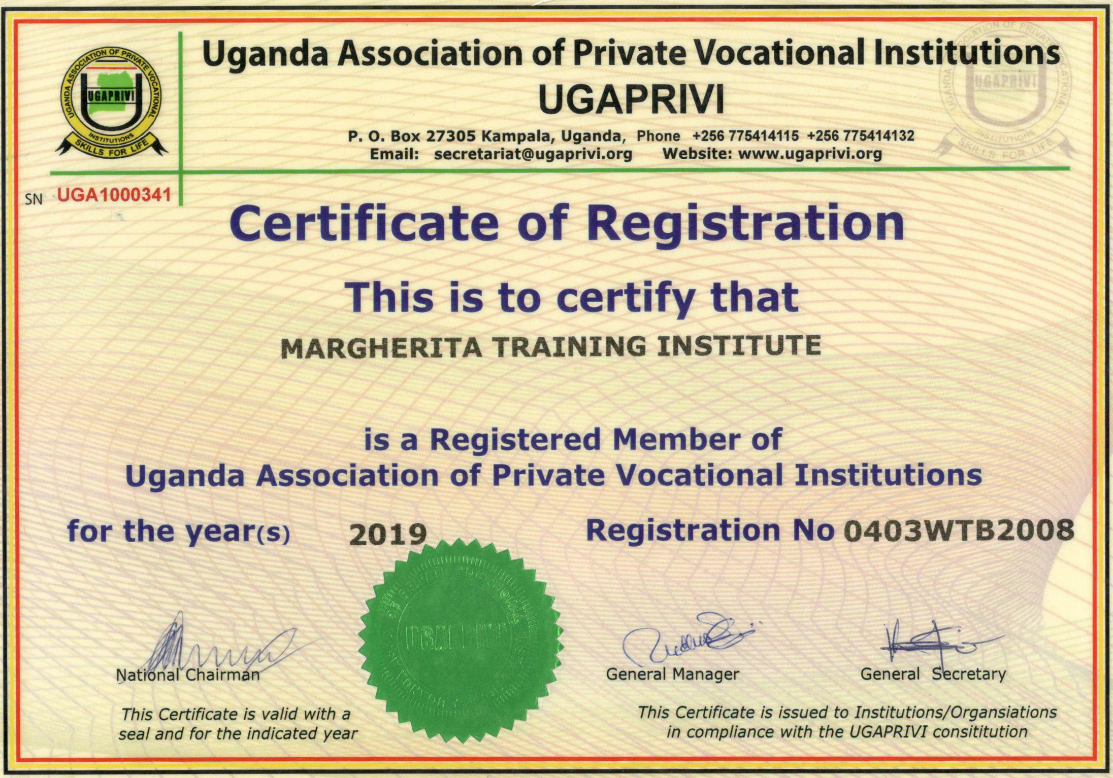 Uganda Association of Private Vocational Institutions certification - Margherita Training Institute