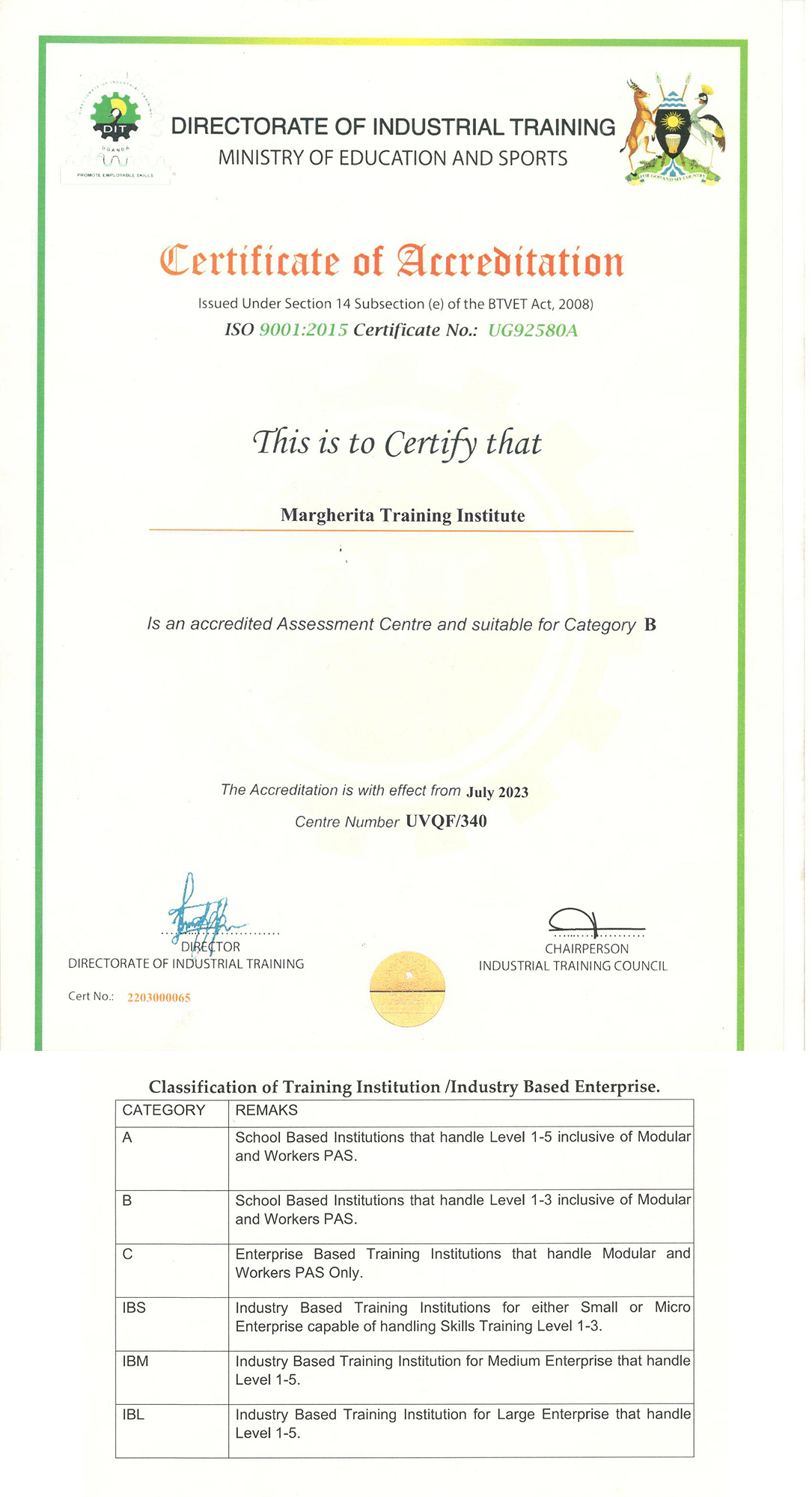 Directorate of Industrial Training (DIT) certification - Margherita Training Institute